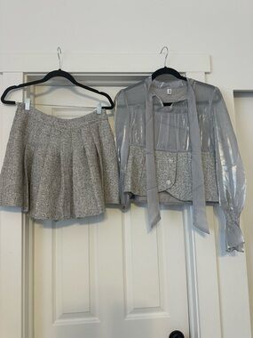 Light Gray Blouse with Satin Trim (XL)